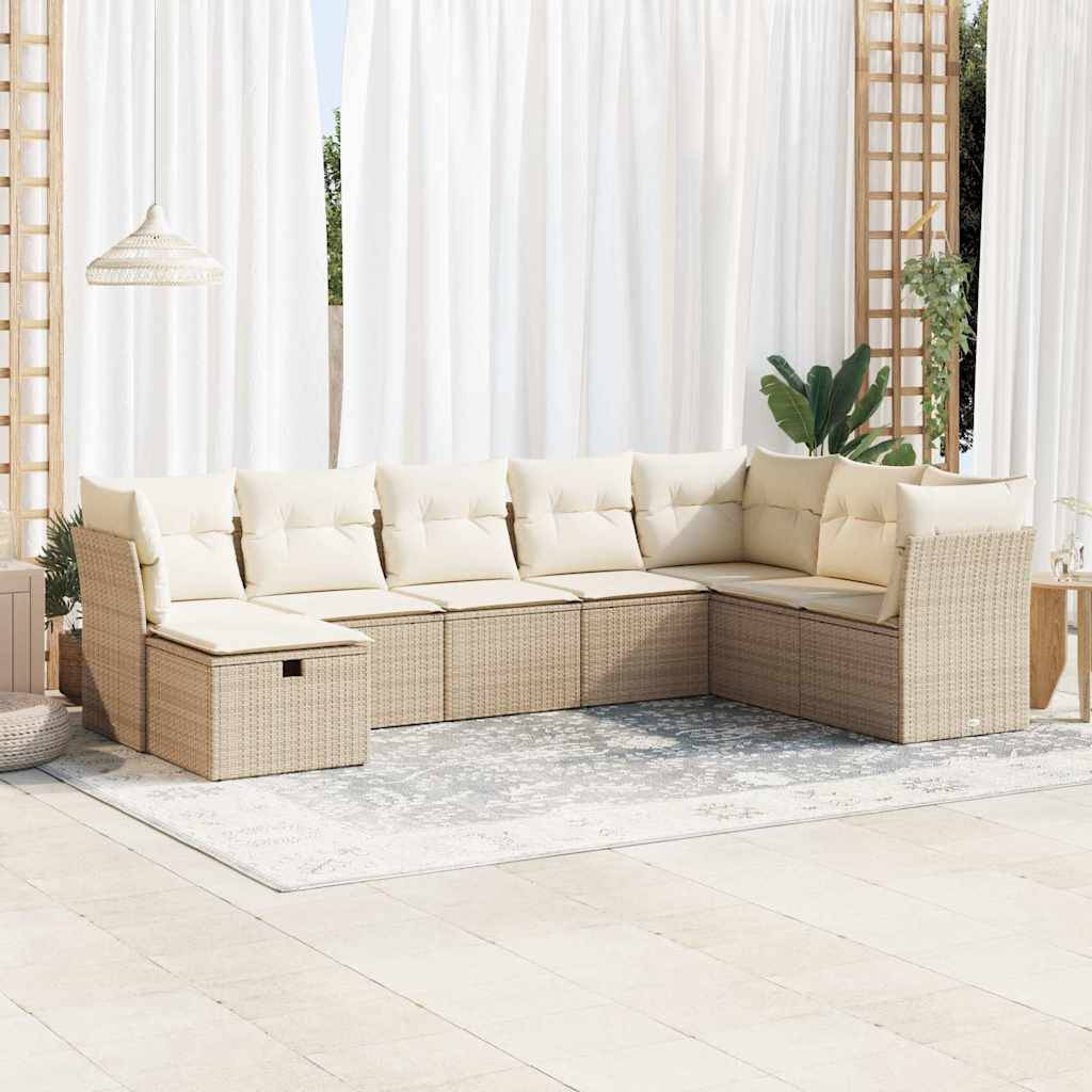 vidaXL sofasæt til haven 8 dele med hynder polyrattan beige