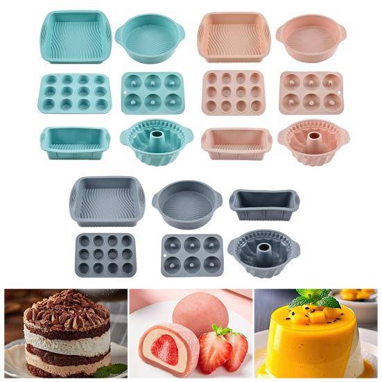 6-delat silikonbakformset för ugn, airfryer, fyrkantig, munk, muffins, toast, bröd blå