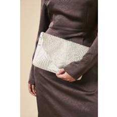 Beaded Scallop Clutch With Detachable Strap, Grey - One Size