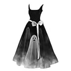 Halloweenkostym KüRbis ny halloween kostym midja slips klänningar halloween kostym kvinnor läskig halloween svart fladdermus klänning vintage klänning kostym (svart, M)