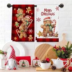 40*60 cm diskhandduk med jultema, köksrengöringsduk med pepparkaksgubbsmotiv, dekorativ handduk med julgodismönster, presentpåseförpackning, avtorknin - Multifärgad (40x60 cm)