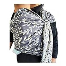 Shabany® – Ring Sling bärhandduk – 100 % ekologisk bomull – babymagstöd för nyfödda småbarn upp till 15 kg – inkl. babylindad transportguide – silver (elegant)