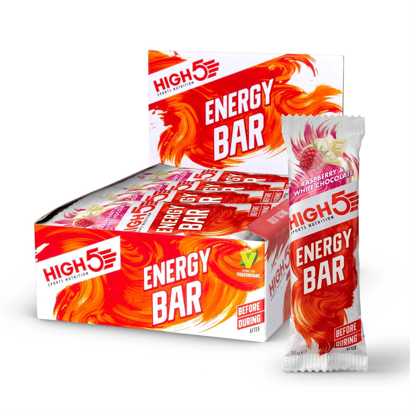 High5 Hallon/Vit Choklad Energibar 12 st, 55 gram