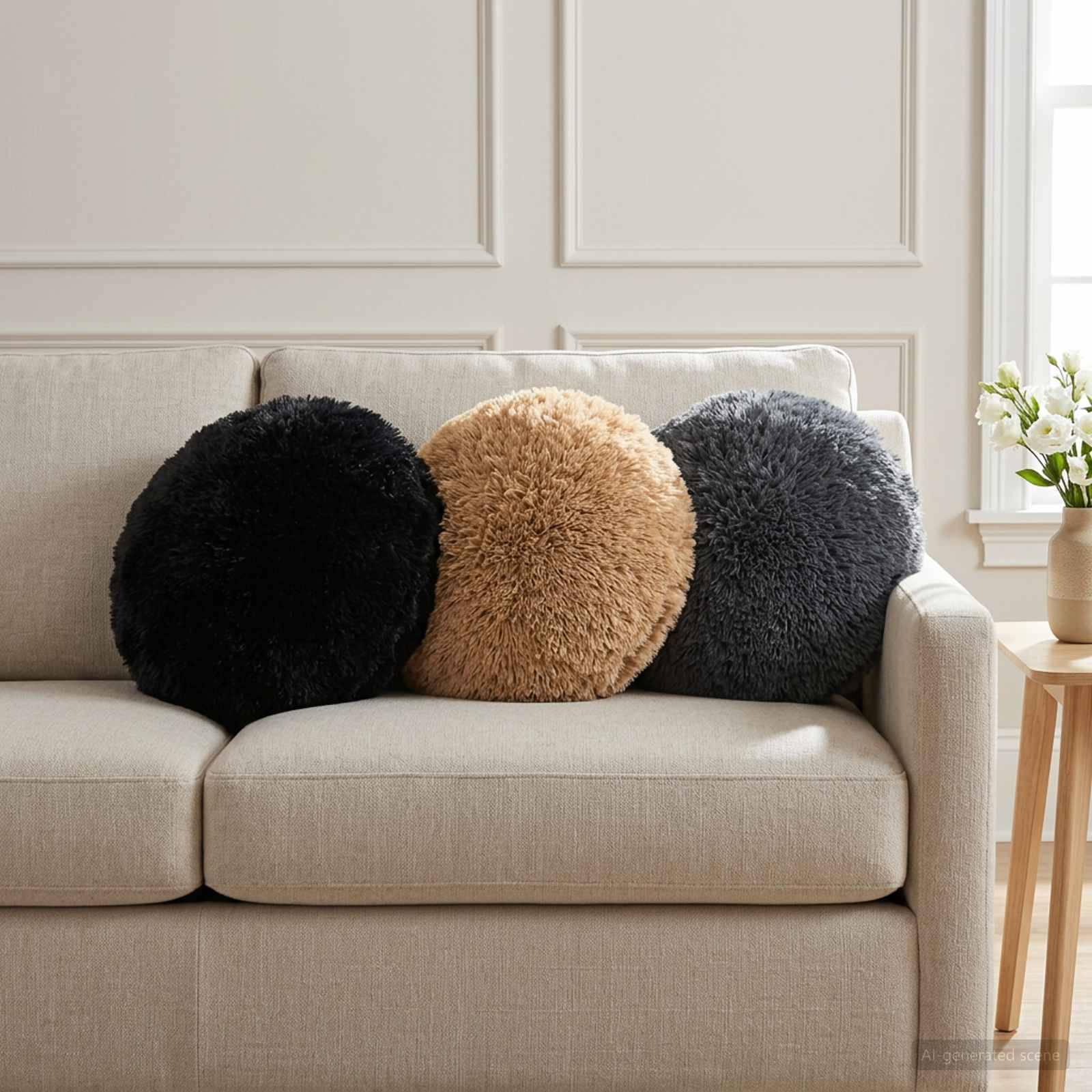 vidaXL Kuddöverdrag 2 pcs HEERLEN Svart Ø 40 cm PV Fleece