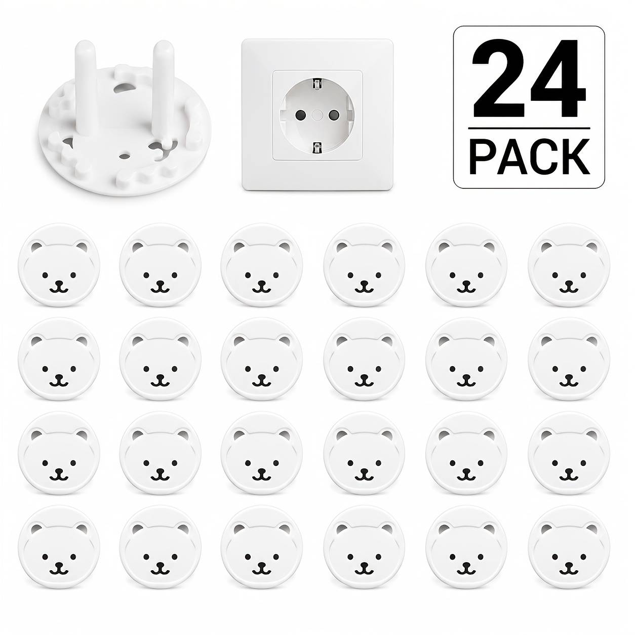 24pcs Baby Safety Outlet Covers, Child Proof European Socket Plug Protectors, Anti Electric Shock Outlet Covers For Kids & Toddlers