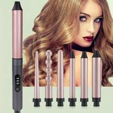 1Pc Professional Hair Curling Wand Set, 6 In 1 Curling Wand, Dual Voltage Curler, Instant Heat, Temperature Adjustable For Beach Waves/Small Curls/Spirals, With Heat-Resistant Glove