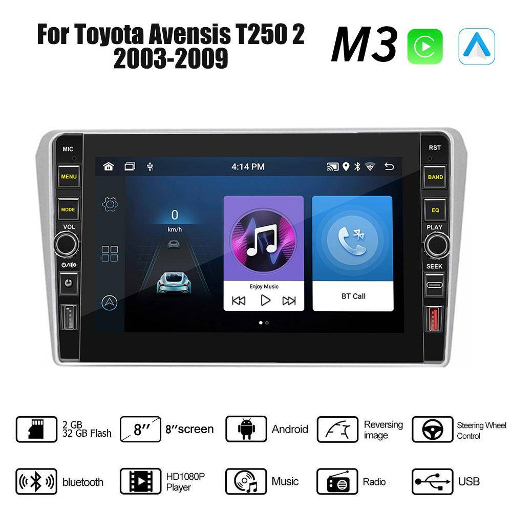 8 tum för Toyota Avensis T250 2 2003-2009 Med knappknopp Android Bilradio Multimediaspelare Navigering Stereo GPS 2 Din Carplay 2+32GB