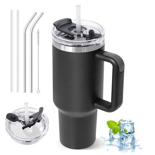 ZAKVOP Termosmugg med sugrör, 1 200 ml drickmugg med lock och sugrör, isoleringsmugg med handtag, kaffemugg to Go Thermo för kallt och varmt, Tumbler Cup Travel Mug med 2 i 1 lock