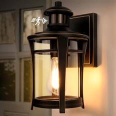 Lamomo Aussenlampe mit Bewegungsmelder, 3 Beleuchtungsmodi Lampe mit Bewegungsmelder Aussen, Schwarz mit Goldverzierung Wasserdichtes Aluminium Außenwandleuchte Led für Wohnungen, Garagen, Eingänge