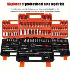 TEMU 53pcs Universal Auto Repair Tool Set - Metal Hand Tools Kit For Diy Maintenance, Sockets, Ratchet Wrenches, Screwdrivers - Complete Solution, No Battery Included