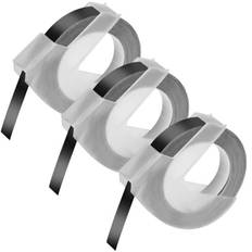 Set med 3 svarta etikettband 3D-präglad kompatibel med Dymo Omega/Junior/Motex E-101/E303 - Etikett 520109 9mm x 3m Phonillico®