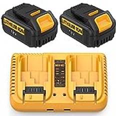 Energup 2 stycken 18 V 5,0 Ah ersättningsbatteri DCB102 laddare för Dewalt batteri 18 V DCB184 DCB200 DCB182 DCB180 DCB181