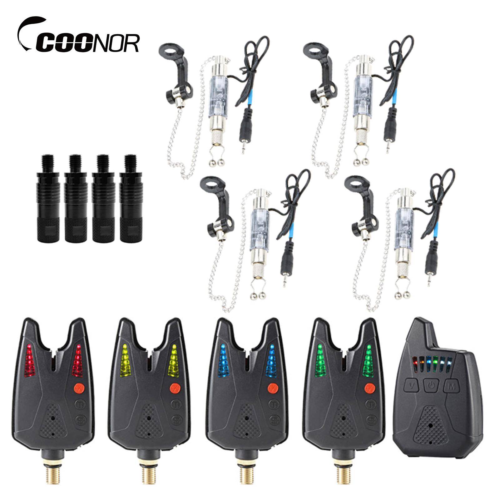 Elektroniska Fiskelarm Napplarm LED Trådlöst Fiskelarm Digital Fiskemottagare Ljud 1 receiver 4 transmitters 4 adapters 4 swingers