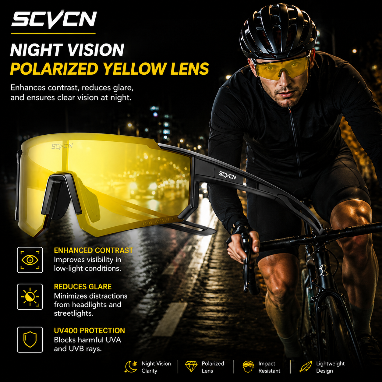 SCVCN Night Vision Sunglasses Cycling Driving Glasses Fashion Y2K Trave Glasses UV400 Mtb Fishing Sports Goggles Oversized Man
