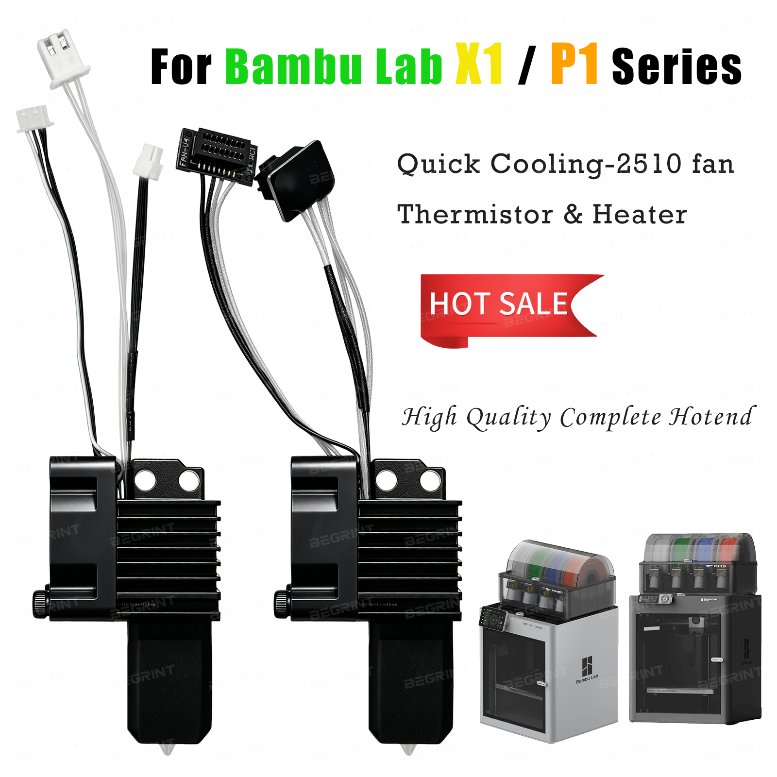 For Bambu Lab P1S Hotend Complete Assembly Upgrade Non-removable Hardened Steel For X1 X1C P1P P1S Fan Nozzle X1 Carbon Hot End