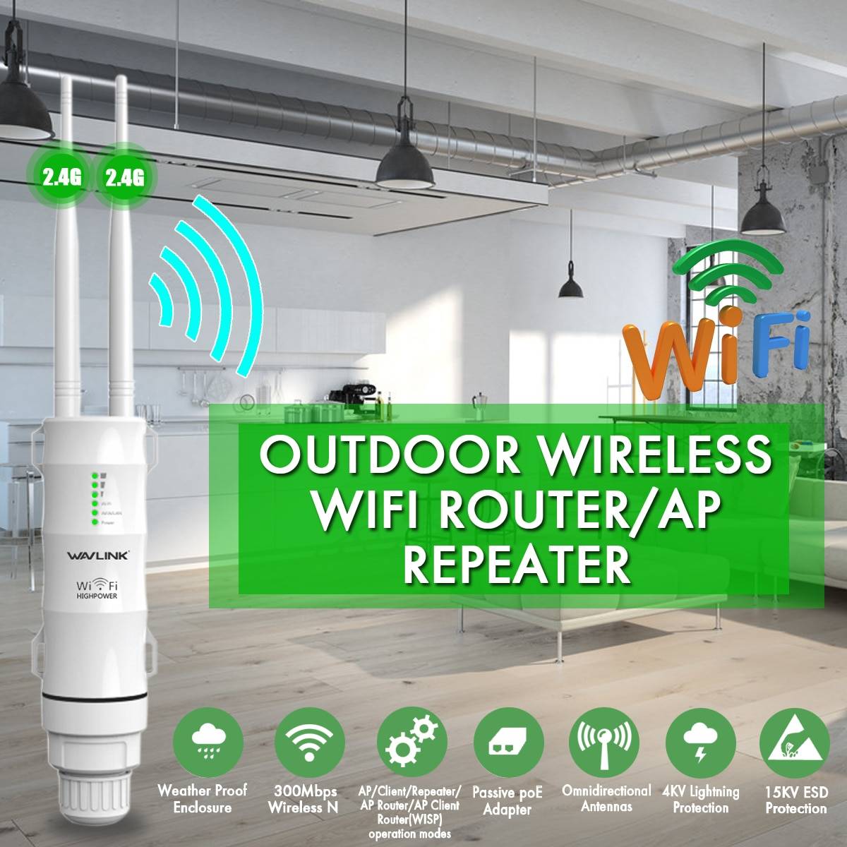 Wavlink 3 i 1 trådlös relärepeater wn570 hn 2 wifi extender högeffekts utomhus wifi repeater 2.4g/300 mbs trådlös wifi router - Uk-kontakt