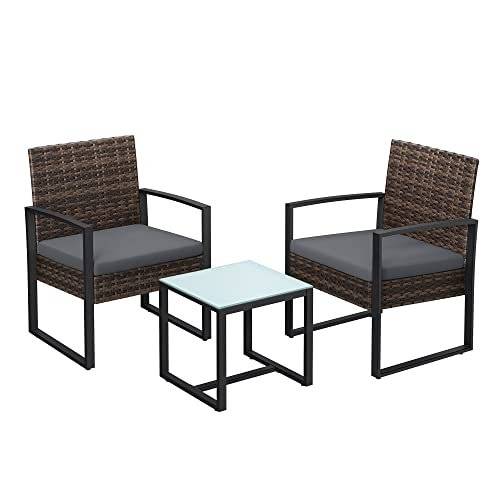 Songmics GGF010G05 Balcony Furniture Set, PE Polyrattan Lounge Set, Table and 2 Chairs, Patio Furniture, Easy Assembly, Outdoor, for Patio, Balcony, G.