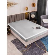 19Momme Mullbärssilke sömlöst Påslakan - Silver / 0,9m Säng(90x200+45cm) / Endast Dra-På-Lakan
