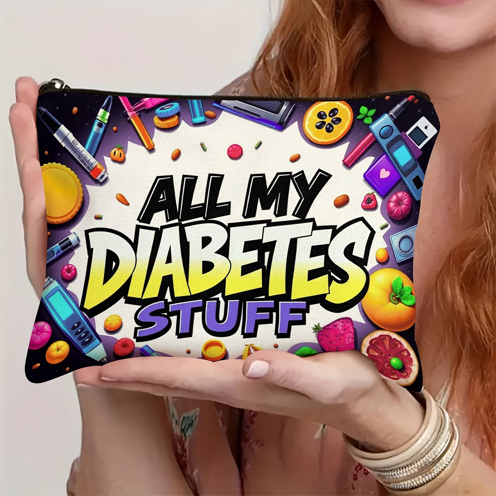 TEMU Travel Cosmetic Bag - Stylish Design With Zipper Closure, -themed Pouch For Insulin & Supplies, Perfect Gift For Diabetics (grandma, Grandpa, Mom, Dad, Sister, Brother), Accessories