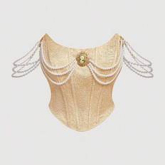 Plus Size Golden Pearl Chain Dekorerad Vintage Princess Tube Top - Guld - 0XL,1XL,2XL,3XL,4XL,5XL