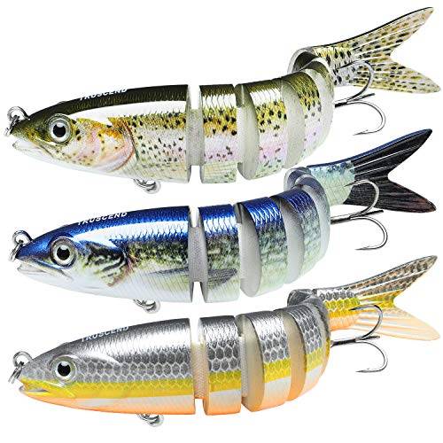 TRUSCEND Fiskedrag för basöring toppvatten badbeten för segmenterade multifogade simbeten långsamt sjunkande simning bete för sötvatten saltvatten utrustning gädda bete kit gåvor till män
