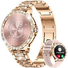 LIGE Smartwatch dam, med telefonfunktion 1,32 tum full pekskärm fitnessklocka med SPO2 puls sömnmonitor, IP67 vattentät stegräknare klocka för Android iOS, guld