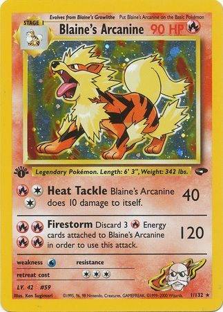 Blaine's Arcanine - 1/132 - 1st Edition (Holo) - Let Brugt (LP).