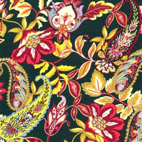 Viskose M/Blomster & Paisley, Sort