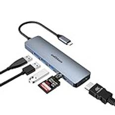 oditton USB C-hub, 6-i-1 Dual Monitor USB C-adapter med (4K HDMI, USB A 3.0, SD/TF-kortläsare), Chromebook Pro/Air Multiport Dock för Surface, XPS och fler typ C-enheter