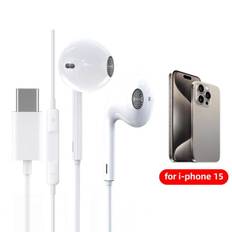 Fonken Høretelefoner med ledning til IPhone 15 Pro Max In-ear Earbuds Type-C Hovedtelefon med mikrofon Bas Stereo Headset Ikke Bluetooth