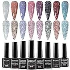 MIZHSE Reflective Glitter-Gel nagellack Sparkling Diamond Gel Nail Polish Sparkly Glitter Nail Art Professional Nail Studio Set