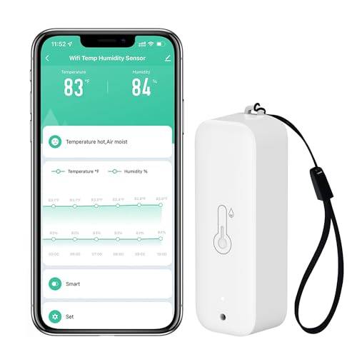 WiFi hygrometer termometer sensor: Trådlös intelligent temperatur- fuktighetsmonitor med appmeddelande, datalagringsexport, kalibreringsfunktion, kompatibel med Alexa (White-1 st)