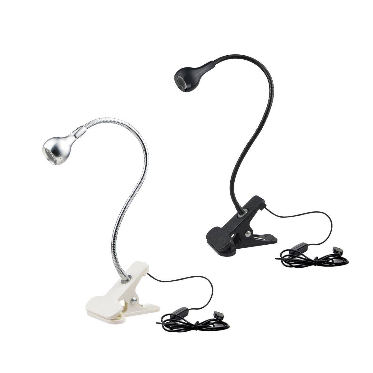 LED läslampa Boklampa Bordslampa 1W Flexibel LED Skrivbordslampa Sängbordslampa Nattlampa Glödlampor Med Hållare Clip lampor varmvit färg