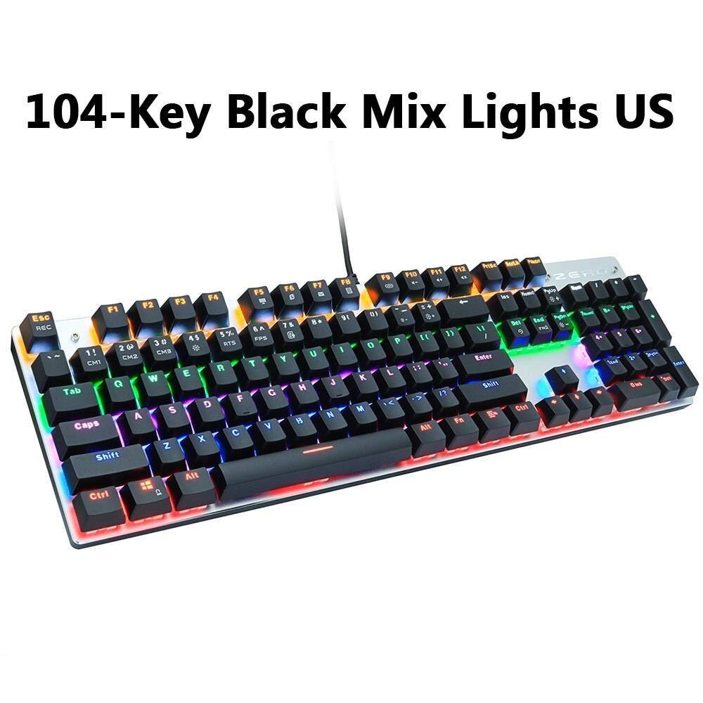 Trådbunden spelmekanisk tangentbord blå röd omkopplare 87/104 nycklar anti-ghosting ryska/user led bakgrundsbelyst led för gamer bärbar dator - 104 svart blanda lightus / Blå brytare