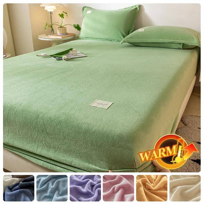 Soft Velvet Fitted Sheet 140/150/160/180x200cm Decor Quilted Bed Fitted Sheet Thermal Mattress Cover Plush Sheet
