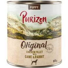 Ekonomipack: Purizon 24 x 800 g - Puppy Kycklingfilé med vilt & kanin
