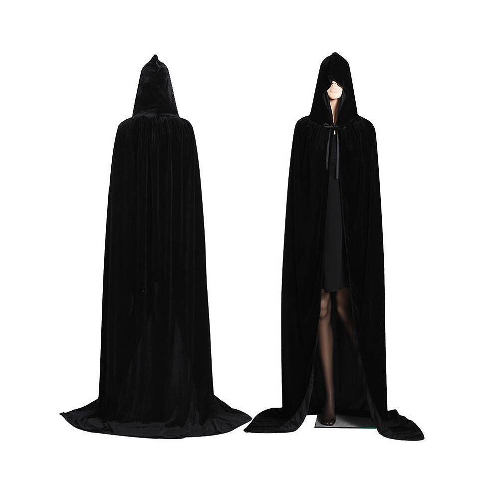 (Black l (length 150cm)) Halloween Cloak Christmas Costume Cos Death Inverness Wizard Witch Prince Princess Cloak Robe