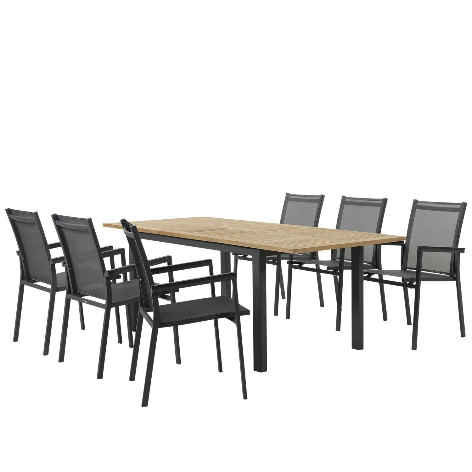 Avanti/Lyon matgrupp svart/teak - 6 stolar - 194-252x92 cm - Svart/Vit/Grå/Mörkgrå/Träfärgad