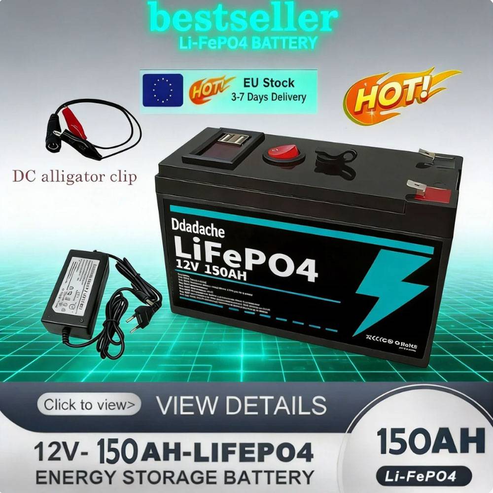 12V 150Ah Lithium LiFeP04 Battery for Solar Charging,Fish Finder Marine Outdoor Camping Off-Grid Applications with USB Port