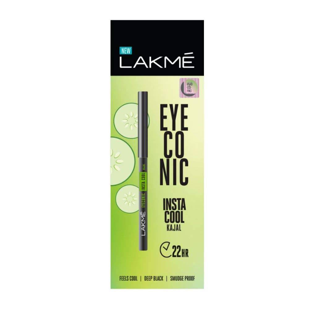 Lakme Eyeconic Insta Cool Kajal, Svart, Svalkande Kohl Liner med gurka, Twist Up Pencil - Vattentät, kladdsäker och långvarig ögonmakeup, 0,35 g