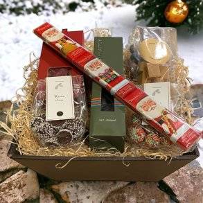 Gavekurv: Julekurv med Simon Coll chokolade, Weibel juletoppe & gourmet slik