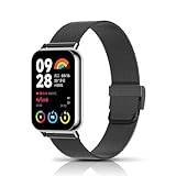 LanQii Armband för Xiaomi Smart Band 9 Pro/Xiaomi Smart Band 8 Pro, klockarmband rostfritt stål metall armband kvinnor män ersättningsarmband för Xiaomi Mi Band 8 Pro/Xiaomi Mi Band 9 Pro – svart