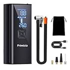 Primizia Elektrisk luftpump, elektrisk cykelpump, 150 PSI, cykelpump, elektrisk luft med LED-ljus, batteripump för bil, cykel, motorcykel, boll