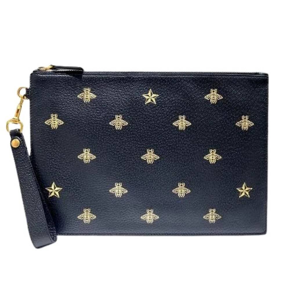Gucci Vintage Pre-owned Bee Star Læder Clutch Taske - Vintage - Herre - Sort - ONE SIZE - Læder