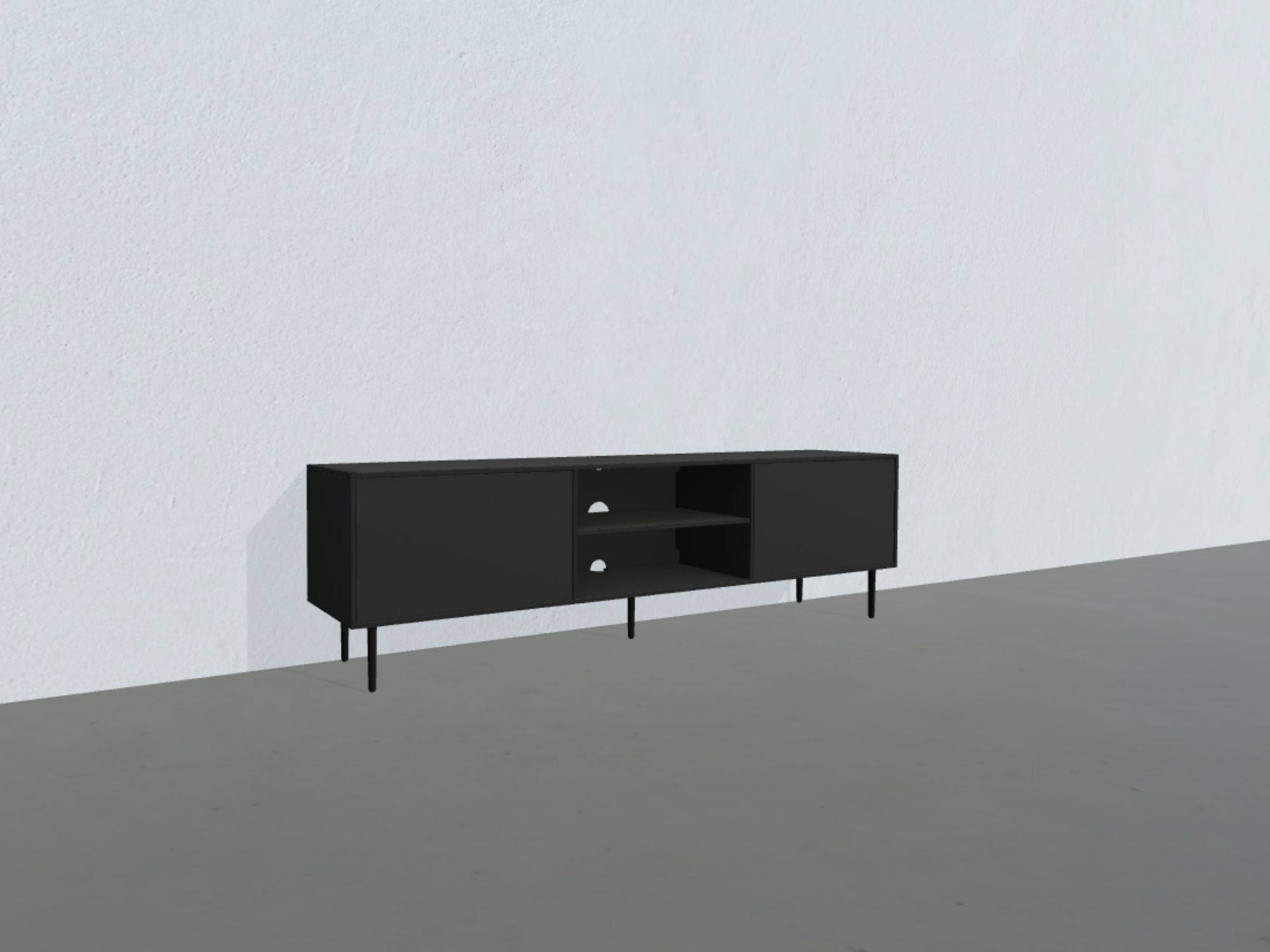 Square Classic TV-bord - opstilling 180 (malet træ korpus, sortmalet korpus, sort stofklap, dybde: 34 cm)
