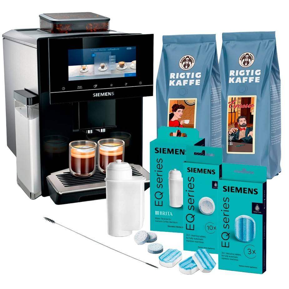 Siemens TQ903R09 EQ900 Espressomaskine Inkl. Plejepakke og 1 Kg Hele Kaffebønner