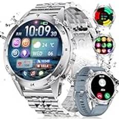 LIGE Smart klocka för män med Bluetooth-samtal, 1,43 tum AMOLED Smartwatch med ficklampa, 530 mAh, sömnmonitor, IP68, vattentät, 120+ sportig militär smartklocka för Android iOS