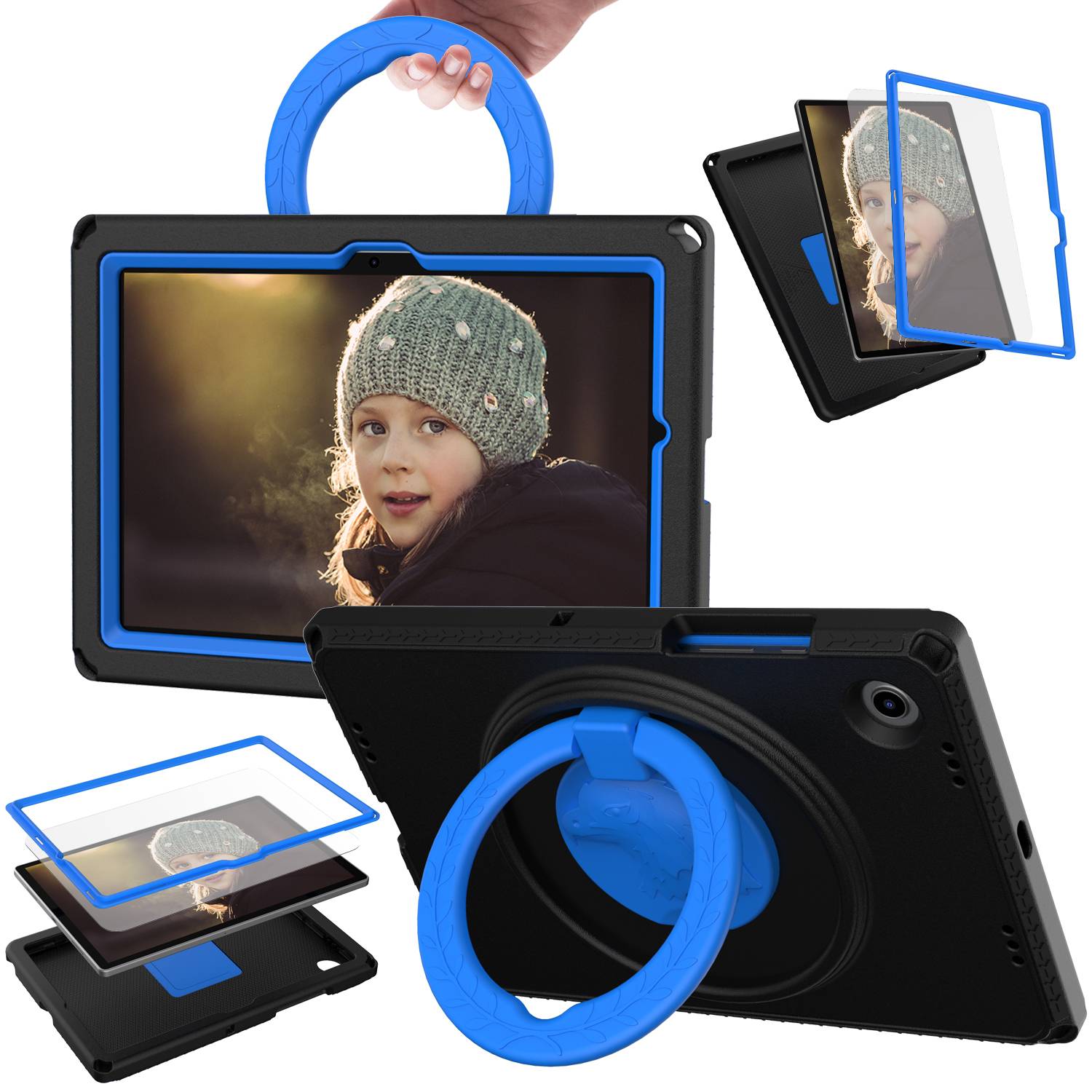 Case for Samsung Galaxy Tab A8 10.5-Inch 2022 (SM-X200/X205/X207) with Built-in Screen Protector, Shockproof Full-Body Handle