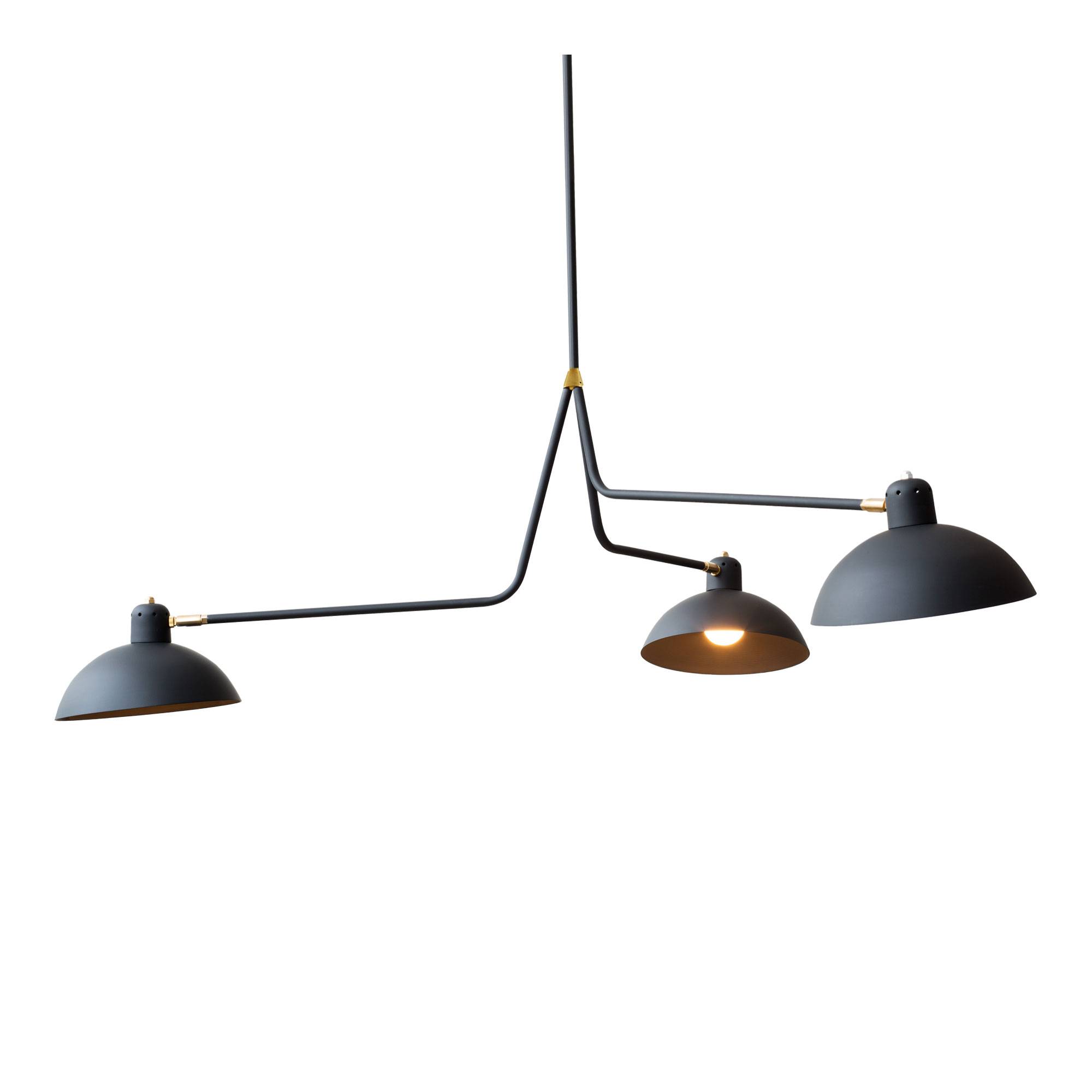 Lambert & Fils - Waldorf Suspension Triple, 610, Black shade, Brass hardware - Pendellampor - Svart
