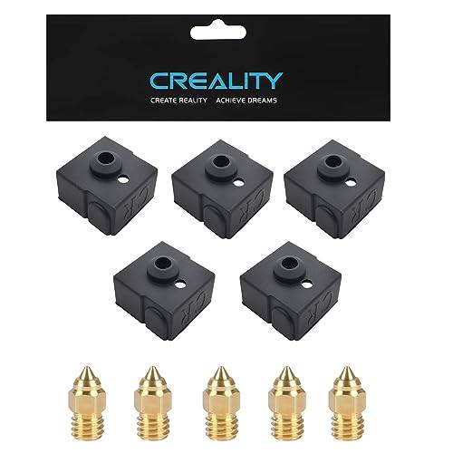 Creality 5 stycken 0,4 mm munstycken och 5 st silikonstrumpor, 3D-skrivare delar hotend silikonskydd för Ender 3 V2 Neo, CR-6 SE, slutar 3 Neo, Ender 3 Max Neo FDM 3D-skrivare